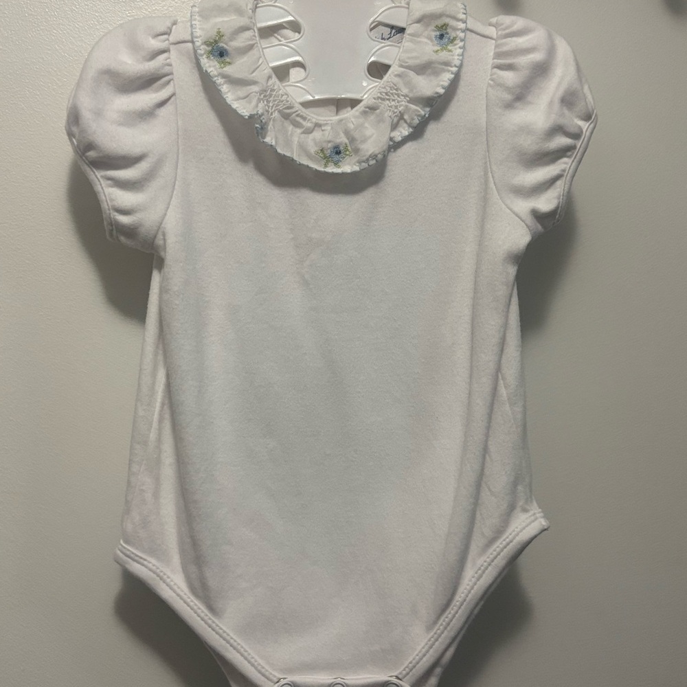 Ralph Lauren White Baby Onesie with Floral Accents